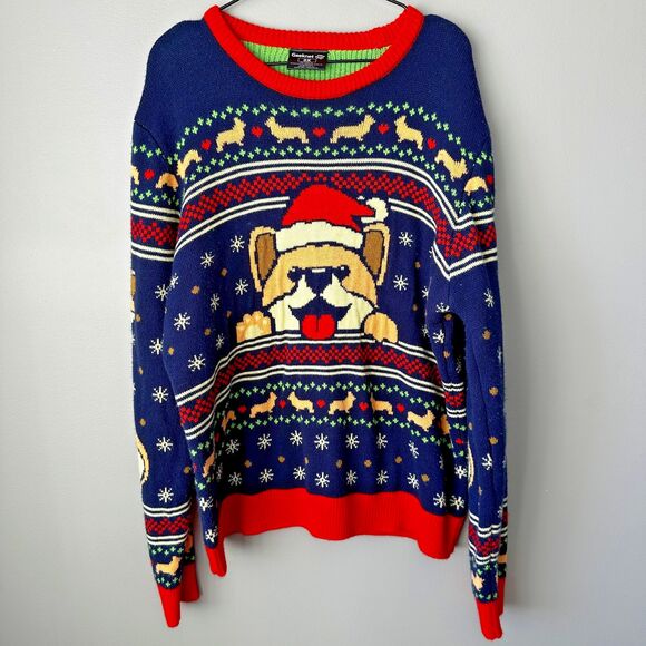 Geeknet Corgi Dog Holiday Ugly Funny Christmas Sweater Adult 2X - Picture 1 of 7